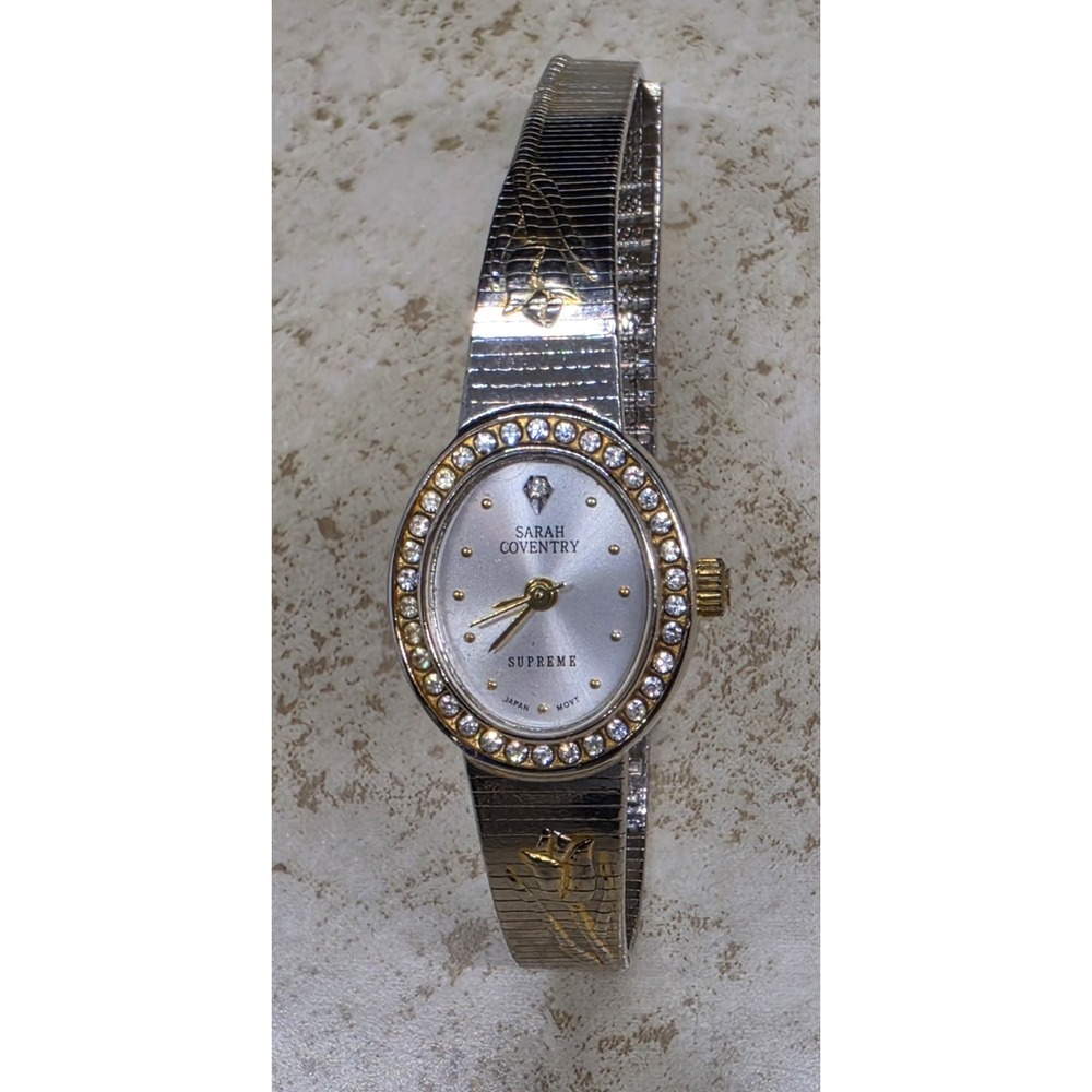 SARAH COVENTRY Supreme Women Ladies Watch Gold Silver Tone Rose Rhinestones